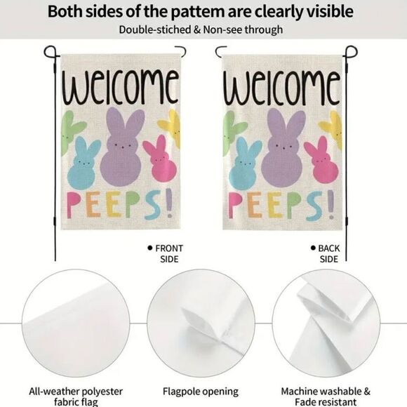 Welcome Peeps Garden Flag Womens Kids Bunny Character Yard Home Decor New - Picture 3 of 6
